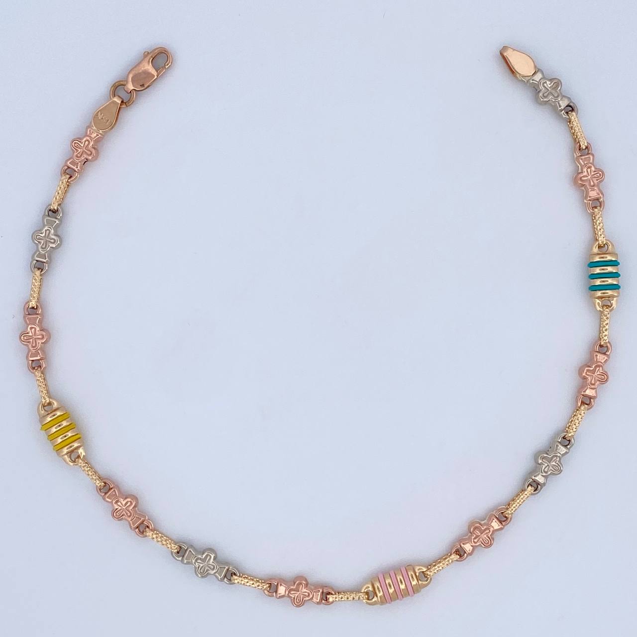 Tobillera Rustica Flores 5.3gr / 25cm / Oro 18K &