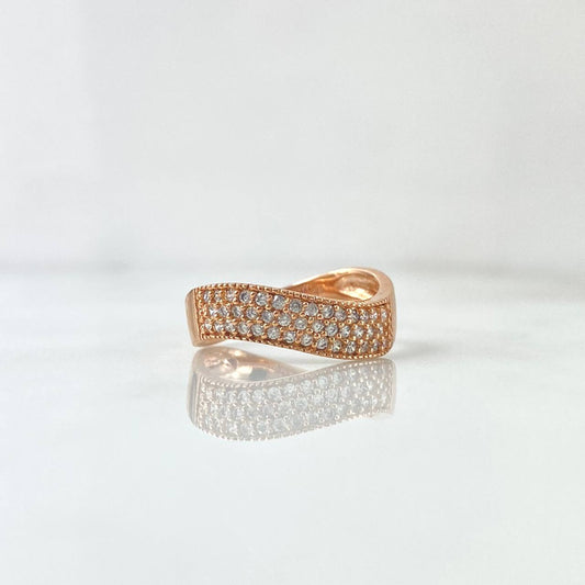 Double Wave Ring 3.3gr / T6 3/4 / White Zircons 18K Rose Gold