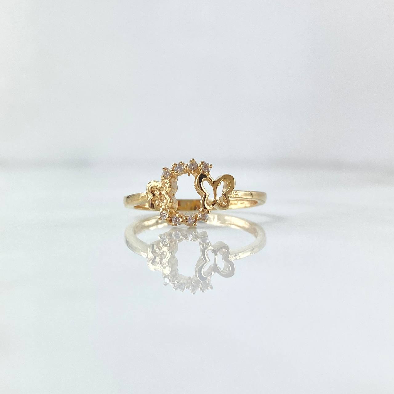 Butterfly Arch Ring 2gr / Size 7 3/4 / White Zircons 18K Yellow Gold