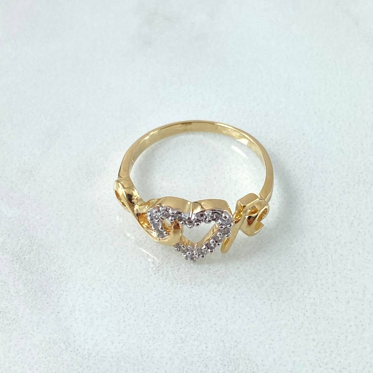 Infinity Heart Faith Ring 2.65gr / Size 6 3/4 / White Zircons 18K Yellow Gold