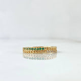 Forked Cuban Ring 2.4gr / Size 7 3/4 / White and Green Zircons 18K Yellow Gold