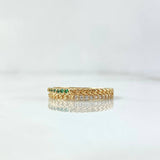 Forked Cuban Ring 2.4gr / Size 7 3/4 / White and Green Zircons 18K Yellow Gold