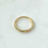 Forked Cuban Ring 2.4gr / Size 7 3/4 / White and Green Zircons 18K Yellow Gold