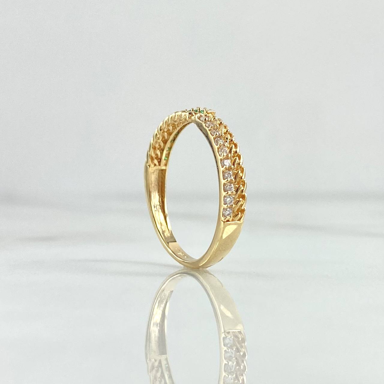 Forked Cuban Ring 2.4gr / Size 7 3/4 / White and Green Zircons 18K Yellow Gold