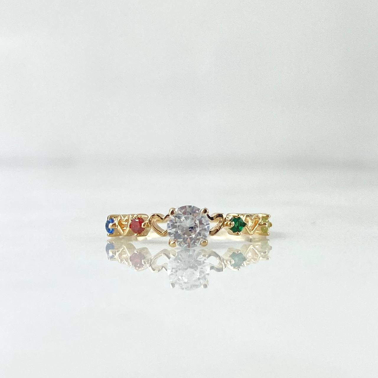 Solitaire Ring Solitaire 1.2gr / Size 5 1/4 / White Blue Orange Green Yellow Zircons 18K Yellow Gold
