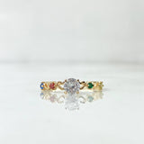 Solitaire Ring Solitaire 1.2gr / Size 5 1/4 / White Blue Orange Green Yellow Zircons 18K Yellow Gold