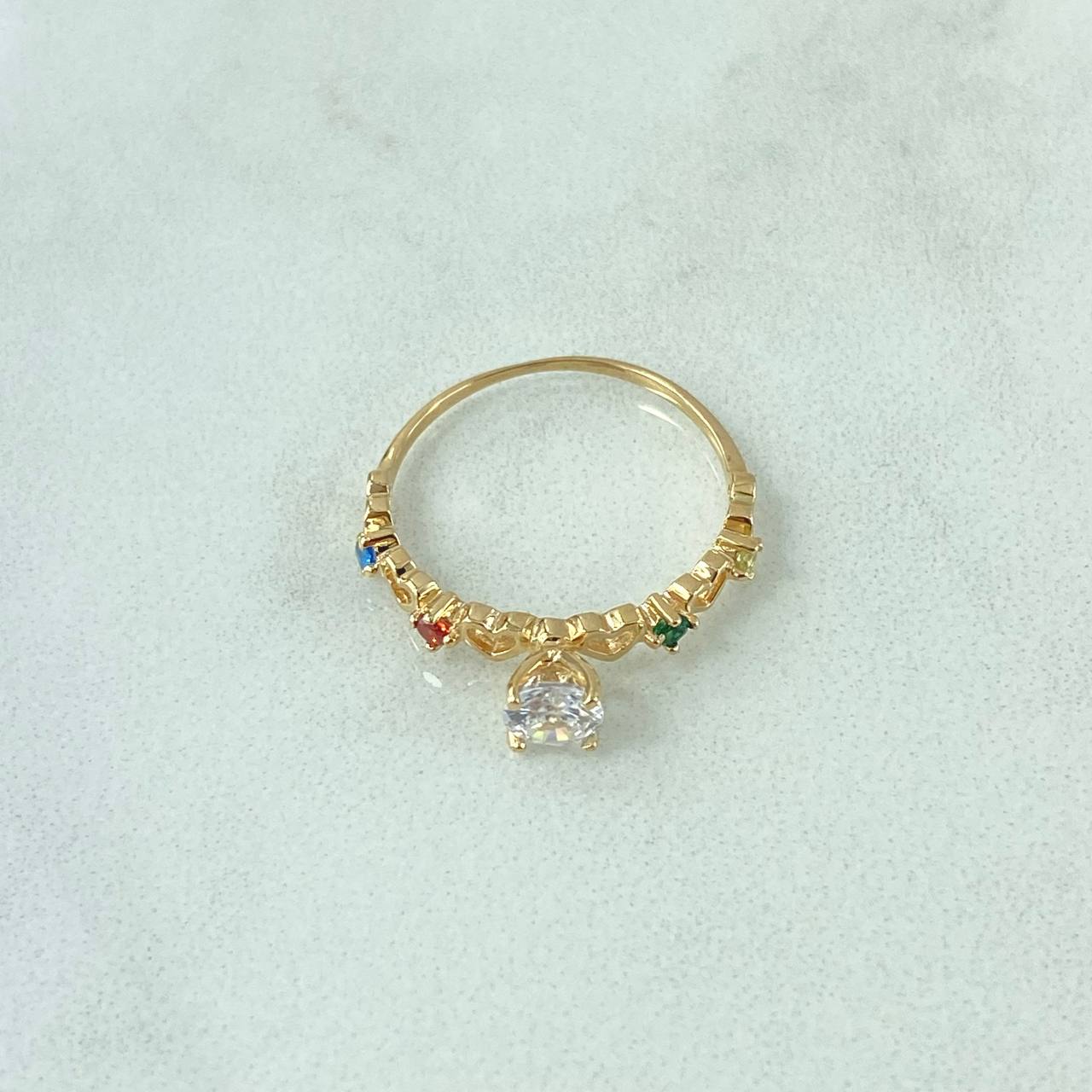 Solitaire Ring Solitaire 1.2gr / Size 5 1/4 / White Blue Orange Green Yellow Zircons 18K Yellow Gold