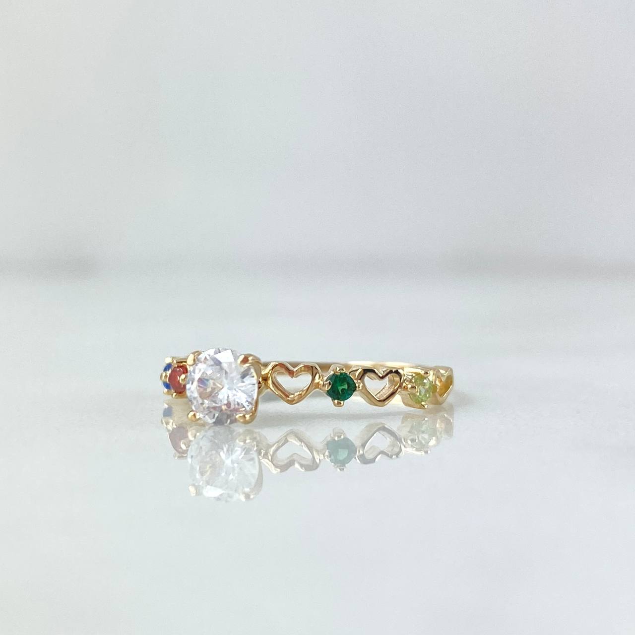 Solitaire Ring Solitaire 1.2gr / Size 5 1/4 / White Blue Orange Green Yellow Zircons 18K Yellow Gold