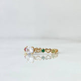 Ring Solitaire Heart Channel 1.25gr / Size 5 1/2 / White Zircons Fuchsia Green Yellow 18K Yellow Gold