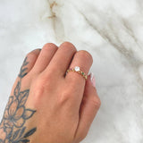 Ring Solitaire Heart Channel 1.25gr / Size 5 1/2 / White Zircons Fuchsia Green Yellow 18K Yellow Gold