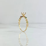 Ring Solitaire Heart Channel 1.25gr / Size 5 1/2 / White Zircons Fuchsia Green Yellow 18K Yellow Gold