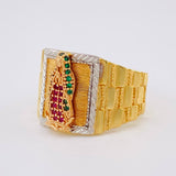 Virgin of Guadalupe Ring 10.9g / Size 10 / Green Fuchsia Cubic Zirconia Three Golds