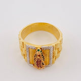Virgin of Guadalupe Ring 10.9g / Size 10 / Green Fuchsia Cubic Zirconia Three Golds