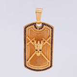 Pendant Skull Plate Swords 14.6gr / 4.5cm / Rectangle Black Zircons Rose Gold