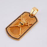 Pendant Skull Plate Swords 14.6gr / 4.5cm / Rectangle Black Zircons Rose Gold
