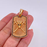 Pendant Skull Plate Swords 14.6gr / 4.5cm / Rectangle Black Zircons Rose Gold