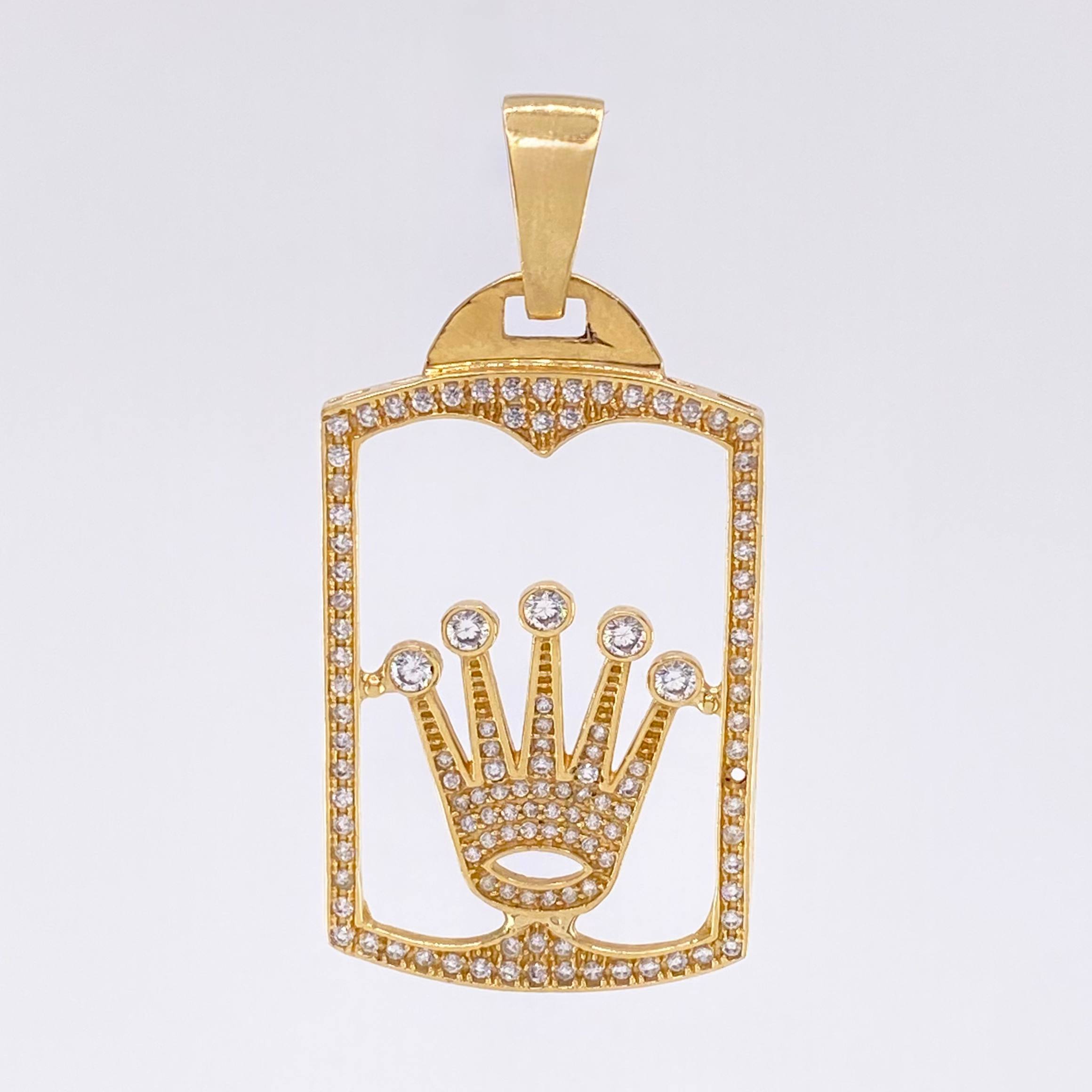Pendant Silhouette Crown Plate 9.6gr / 5.4cm / White Zircons Yellow Gold