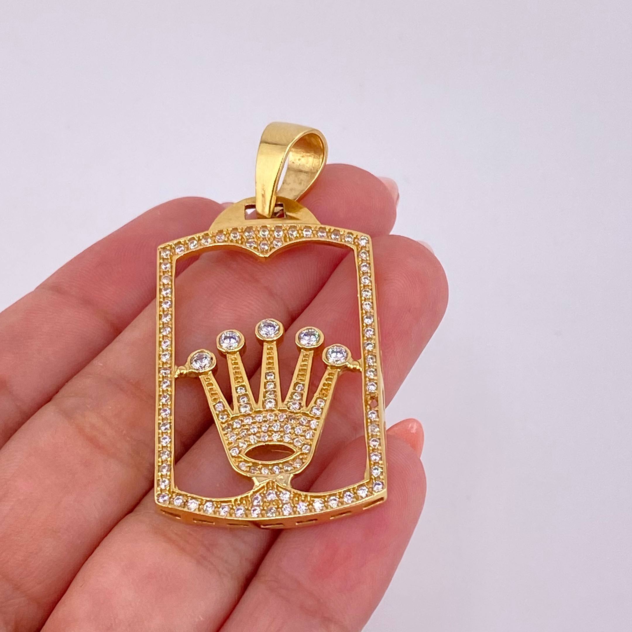 Pendant Silhouette Crown Plate 9.6gr / 5.4cm / White Zircons Yellow Gold