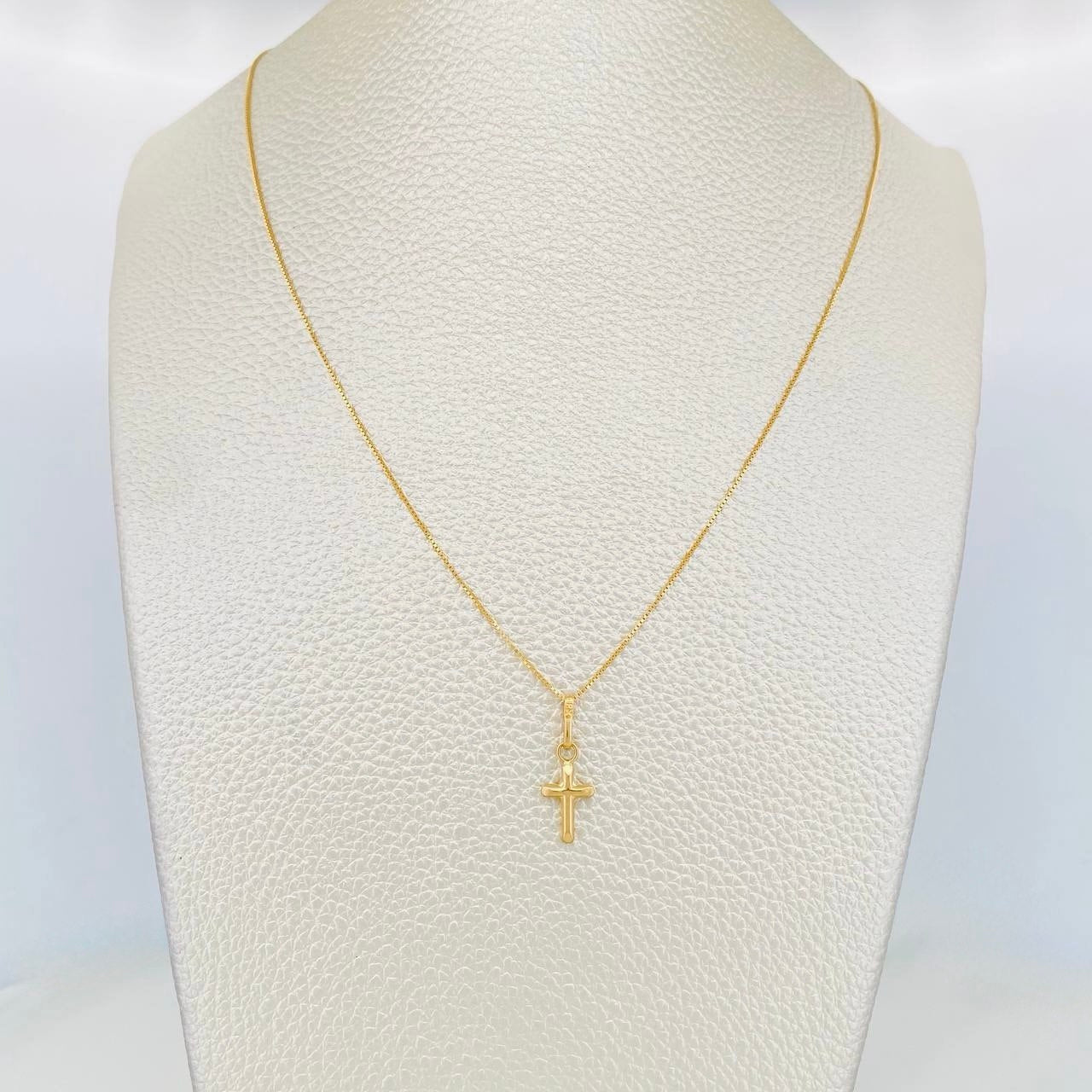Set Cadena Veneciana + Dije Cruz / 1.4 g / 18 in Oro Amarillo 18K