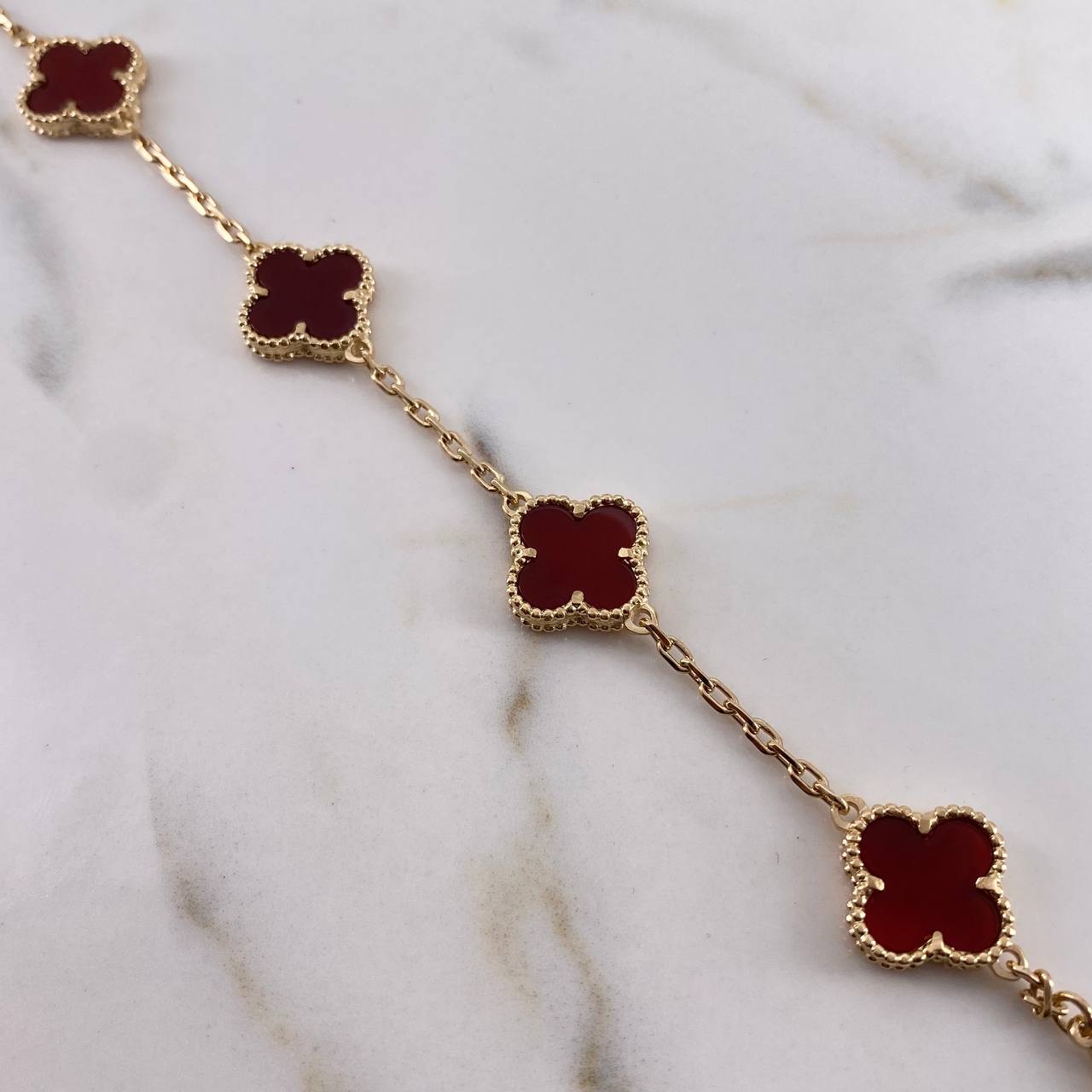 Bracelet  Classic Link Clover 14.4gr / 21cm / 2.2mm Red Agate Yellow Gold 18K &