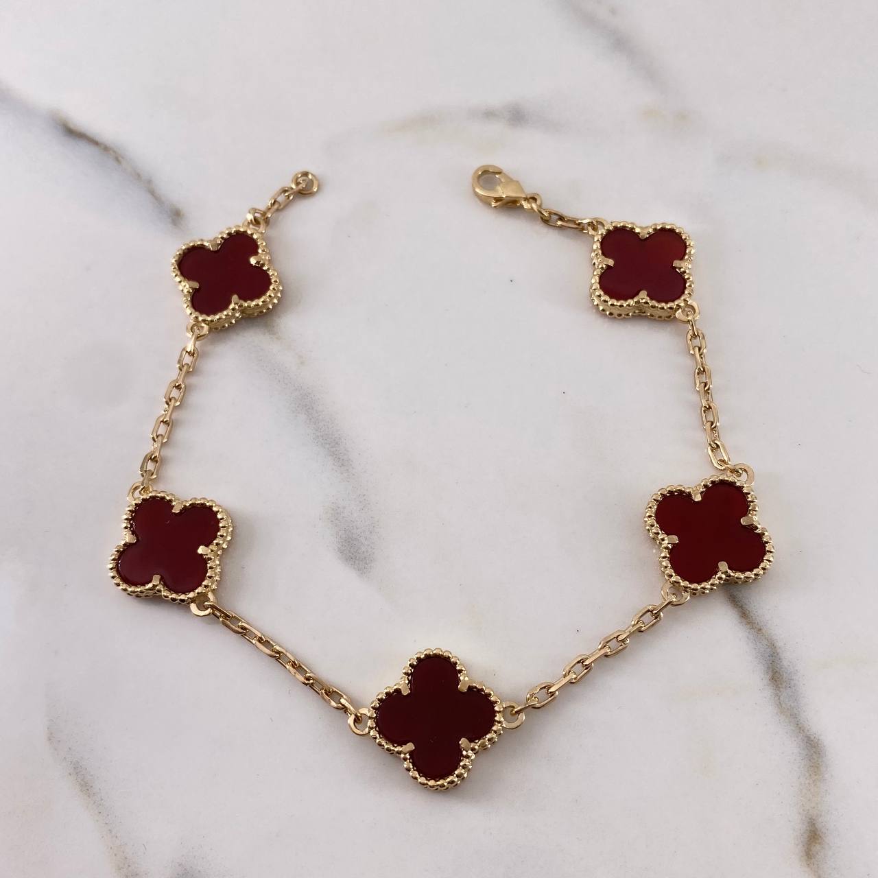 Bracelet  Classic Link Clover 14.4gr / 21cm / 2.2mm Red Agate Yellow Gold 18K &