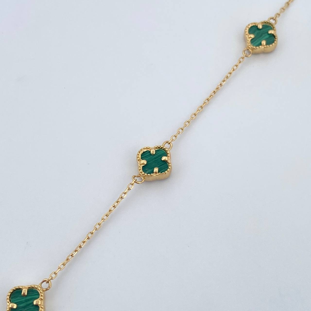 Classic Link Bracelet Clover 2.8gr / 18.5cm-20.2cm / 0.9mm Green Malachite Yellow Gold +4 18K &