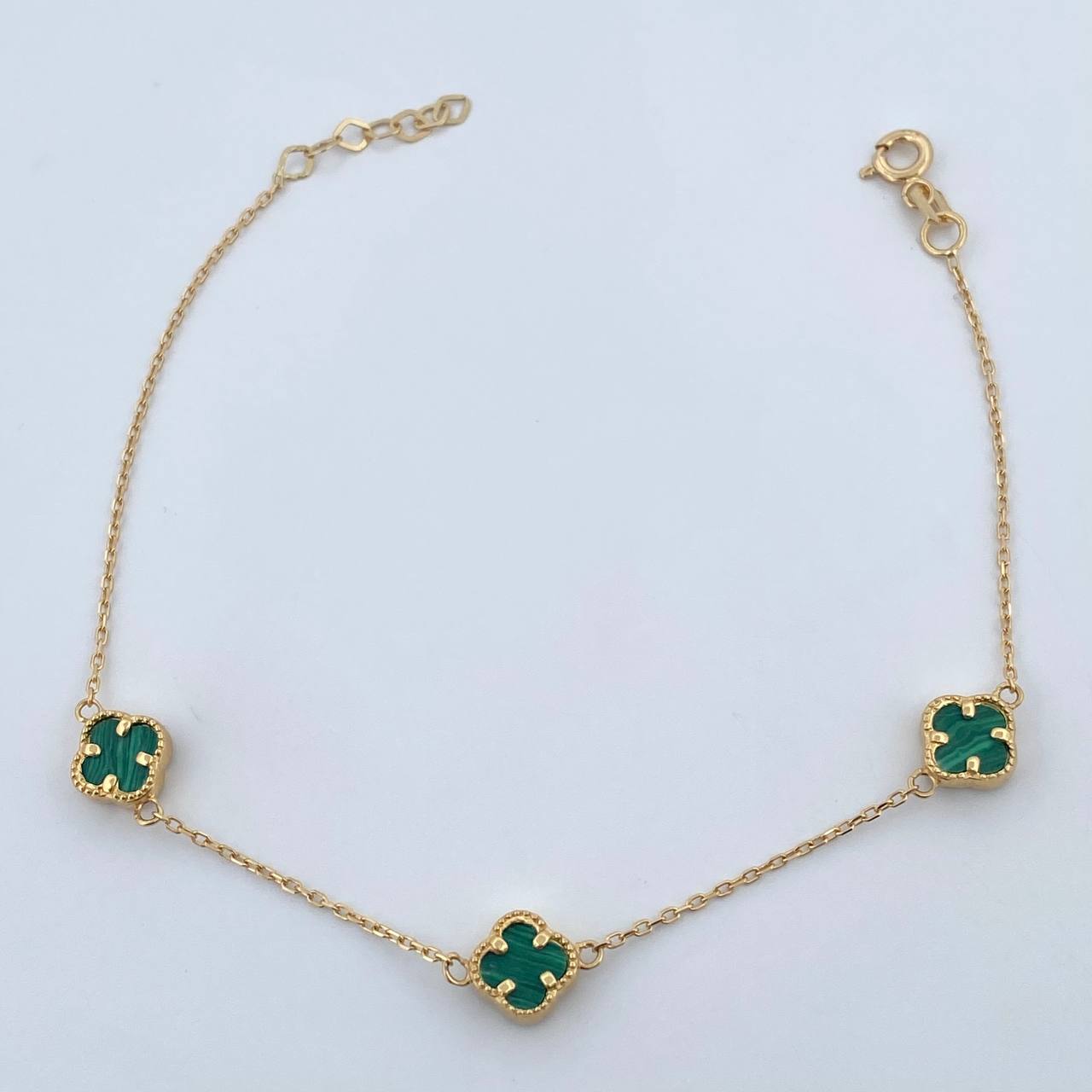 Classic Link Bracelet Clover 2.8gr / 18.5cm-20.2cm / 0.9mm Green Malachite Yellow Gold +4 18K &