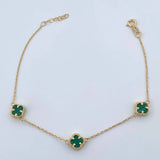 Classic Link Bracelet Clover 2.8gr / 18.5cm-20.2cm / 0.9mm Green Malachite Yellow Gold +4 18K &