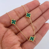Classic Link Bracelet Clover 2.8gr / 18.5cm-20.2cm / 0.9mm Green Malachite Yellow Gold +4 18K &