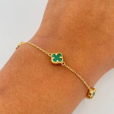 Classic Link Bracelet Clover 2.8gr / 18.5cm-20.2cm / 0.9mm Green Malachite Yellow Gold +4 18K &