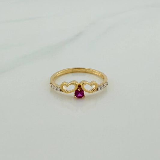 Double Heart Silhouette Ring 1.75gr / T6 1/2 / Two Golds Yellow White 18K %