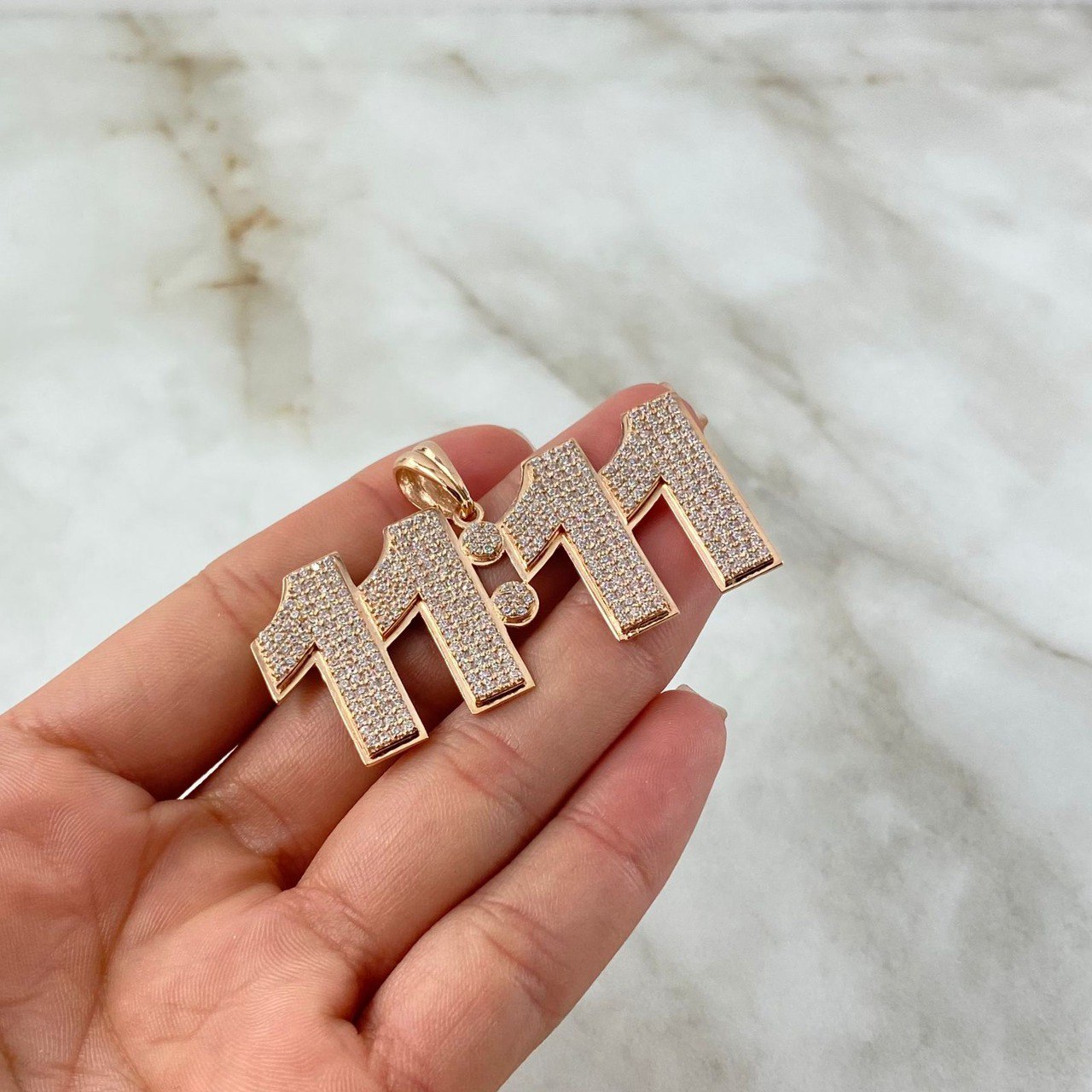 Custom Pendant Custom Time 16gr / White Zircons 18K Rose Gold