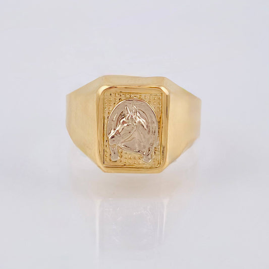 Horse Horseshoe Signet Ring 3.35gr / T8 3/4 / Two 18K Yellow White Golds