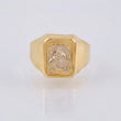Anillo Sello Herradura Caballo 3.4gr / 9 3/4 / Dos Oros Amarillo Blanco 18K ©