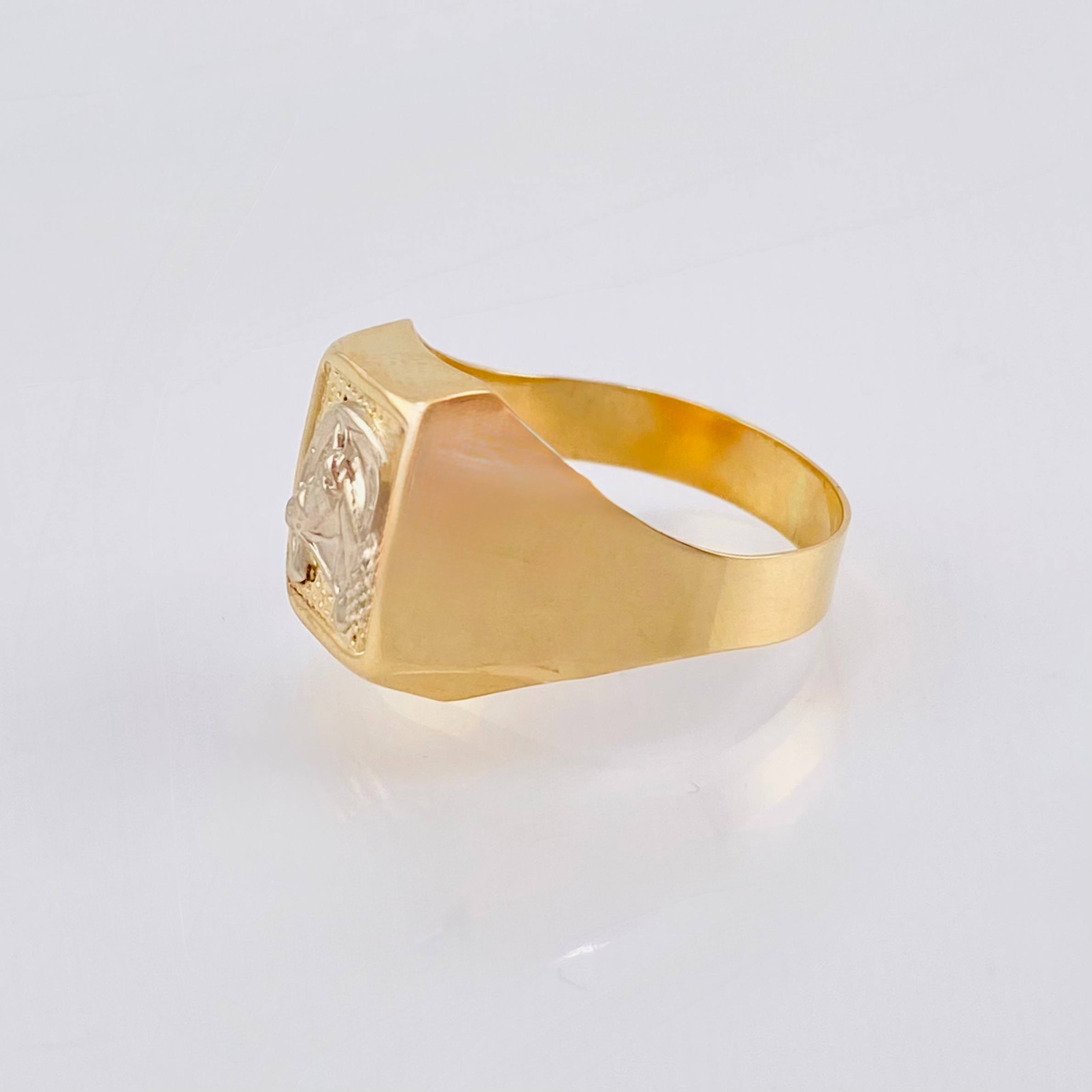 Anillo Sello Herradura Caballo 3.4gr / 9 3/4 / Dos Oros Amarillo Blanco 18K ©