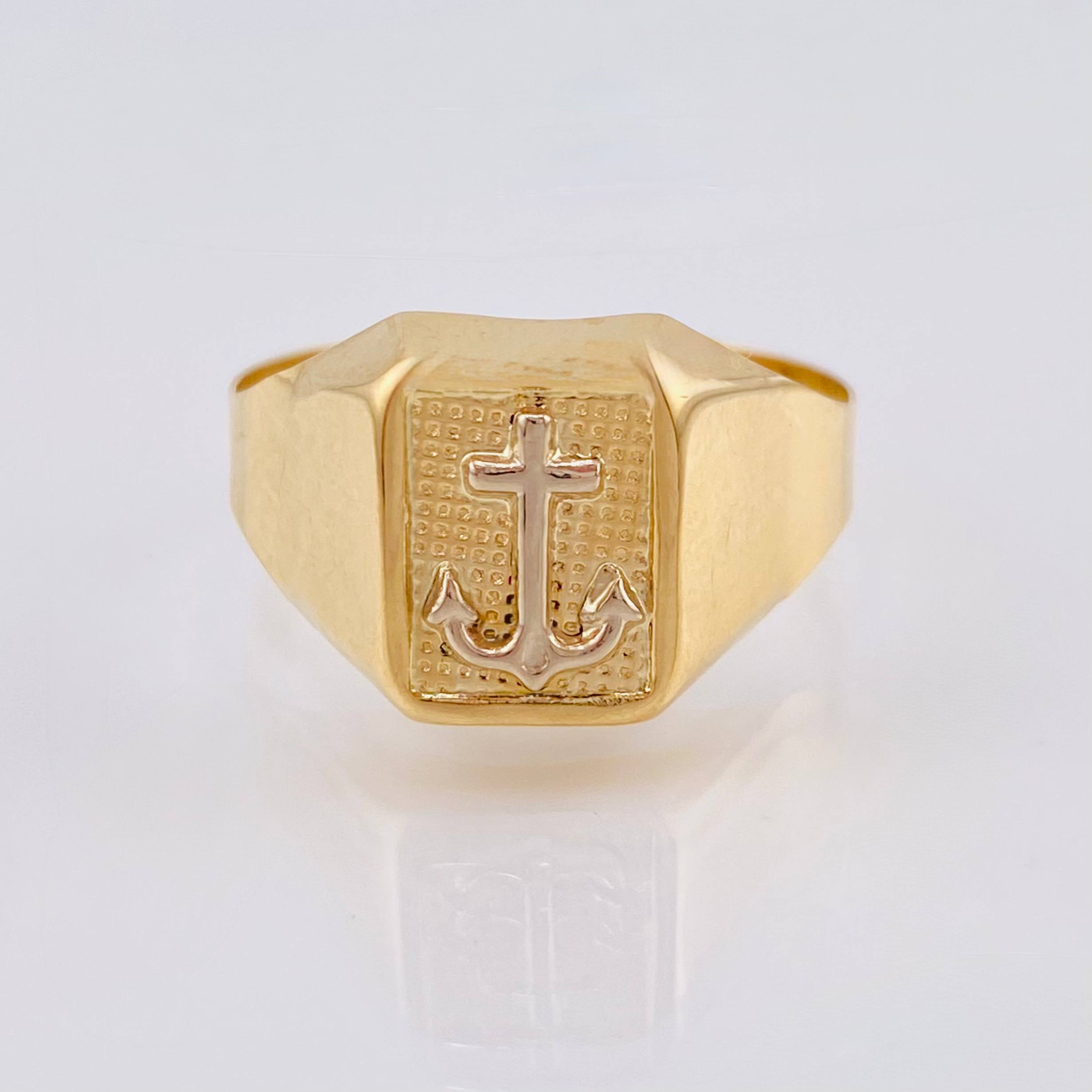 Anchor Frame Ring 3.45g / Size 10 Two-Tone Yellow and White Gold 18K