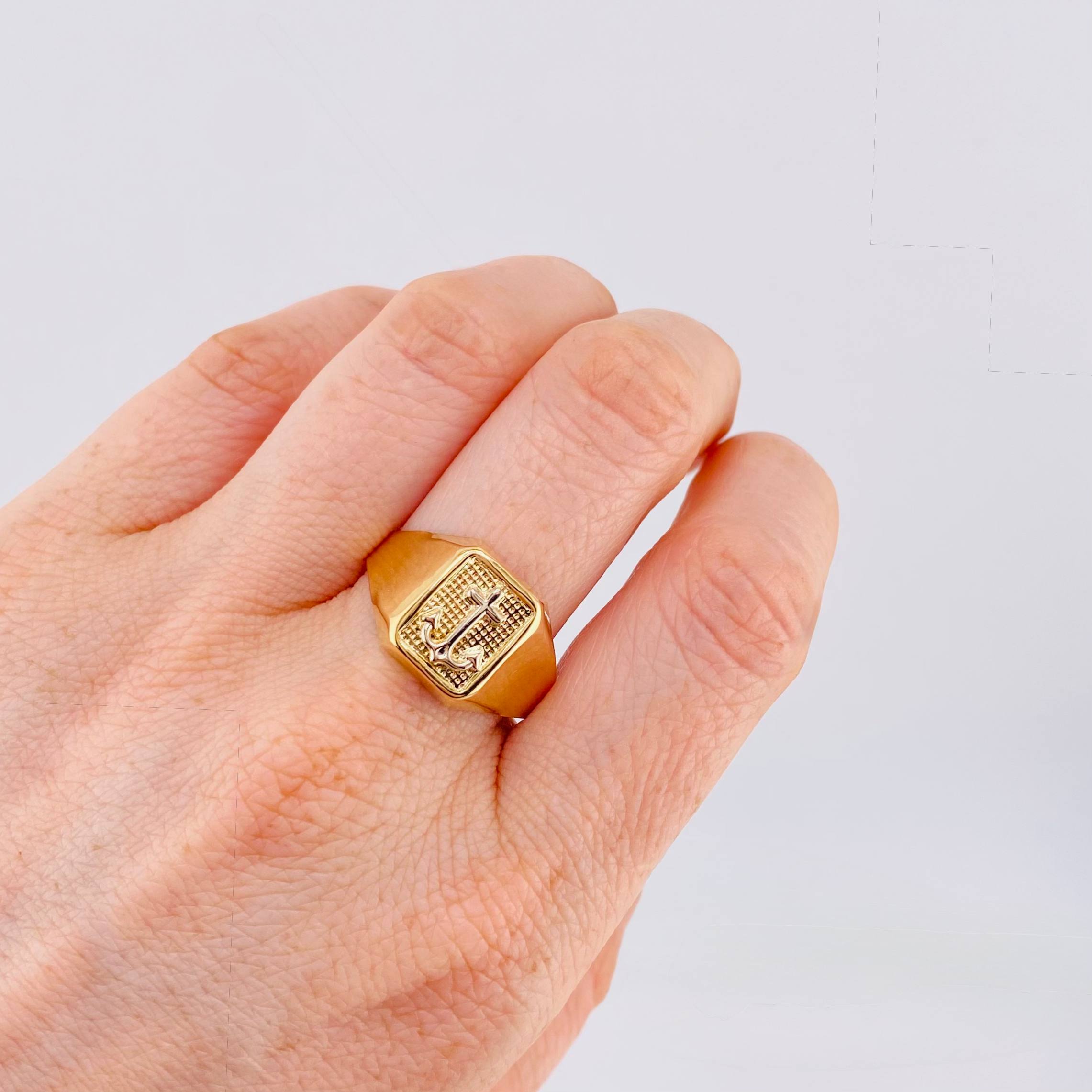 Anchor Frame Ring 3.45g / Size 10 Two-Tone Yellow and White Gold 18K