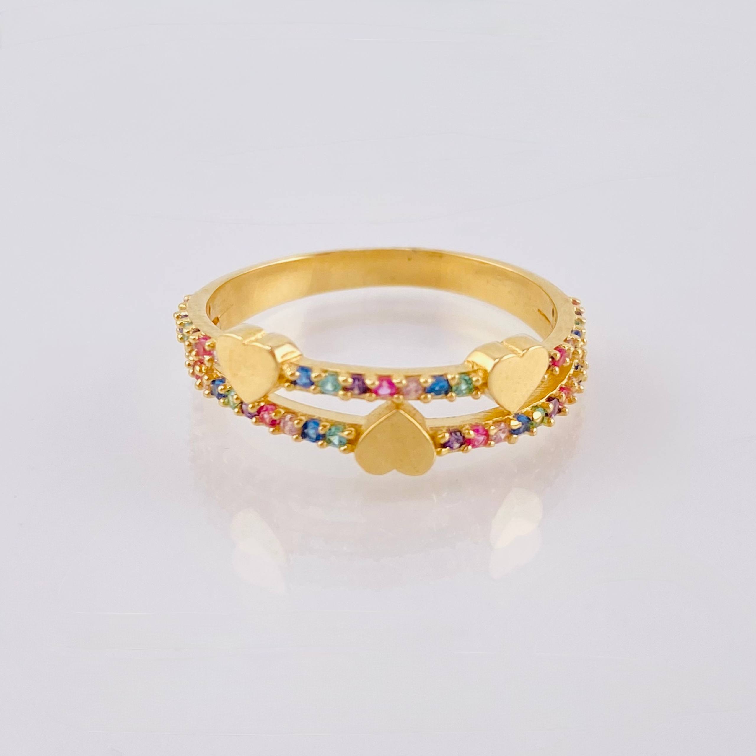 Rainbow Hearts Ring 2.65gr / T7 / 18K Yellow Gold
