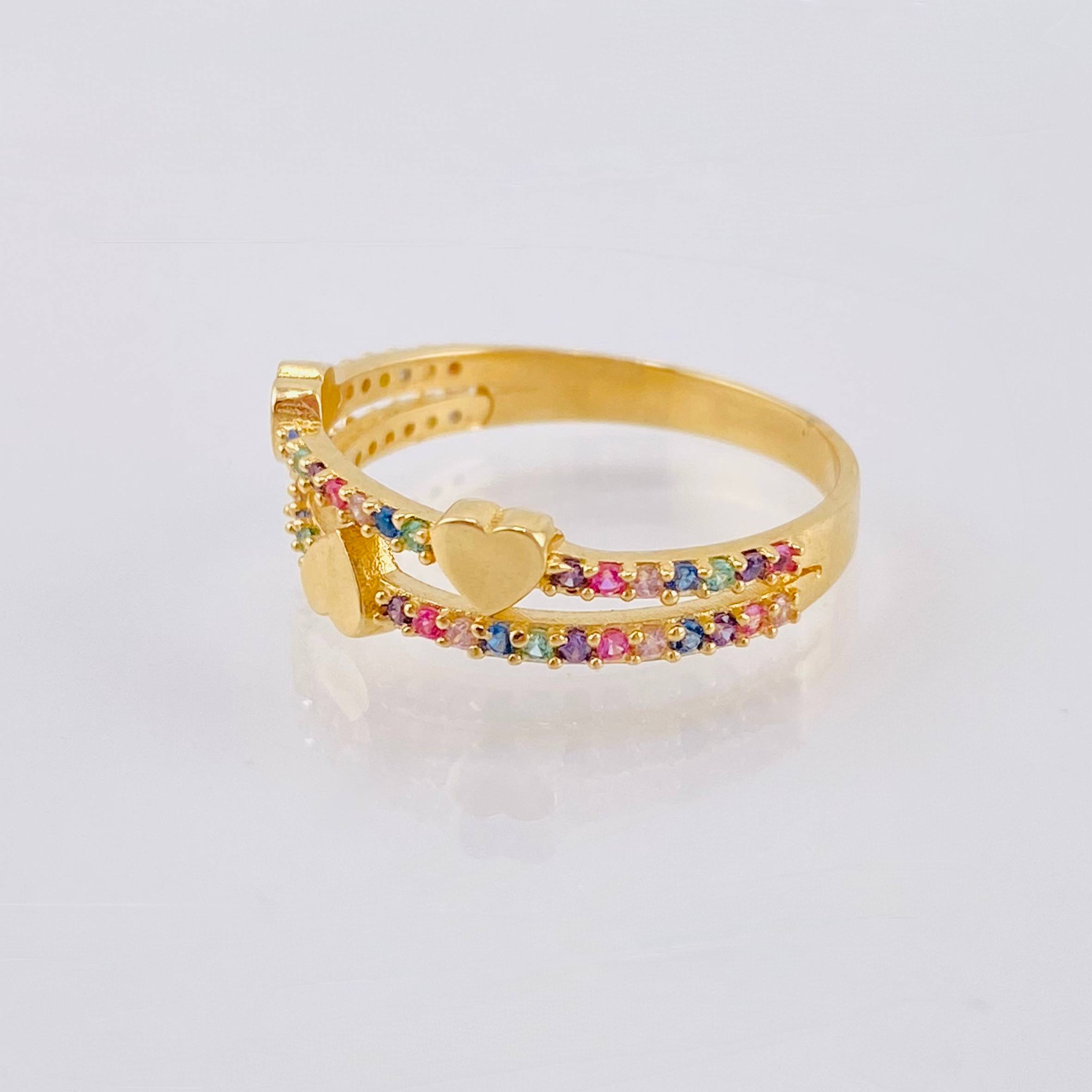 Rainbow Hearts Ring 2.65gr / T7 / 18K Yellow Gold