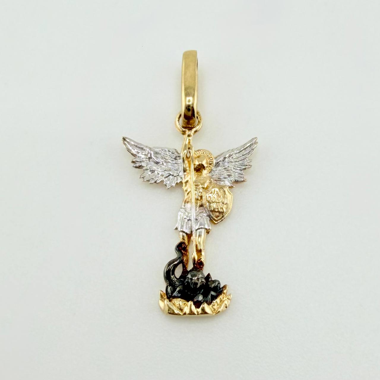 Saint Michael Archangel Pendant 1gr / 1 in / Two-Tone Yellow White Gold 18K