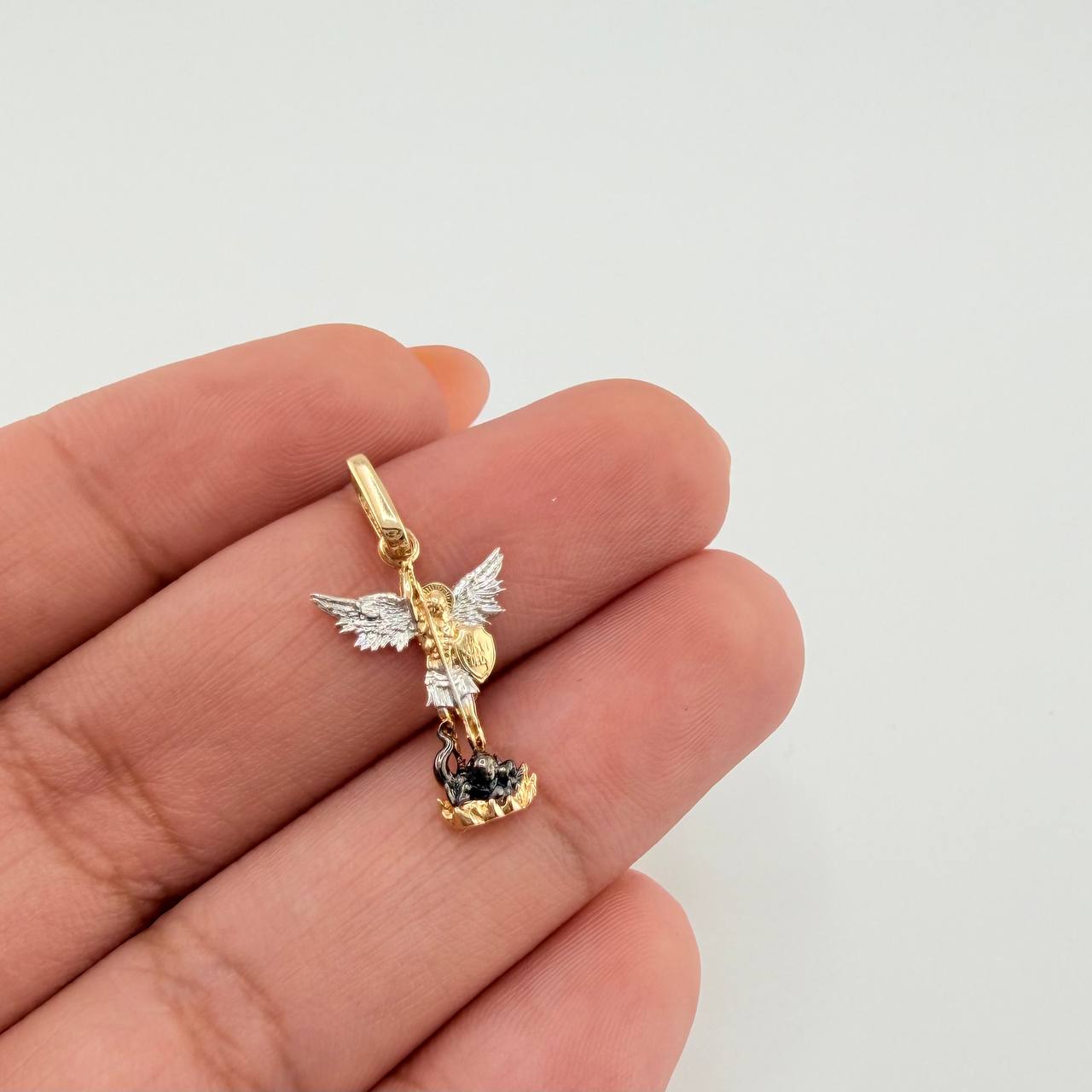 Saint Michael Archangel Pendant 1gr / 1 in / Two-Tone Yellow White Gold 18K