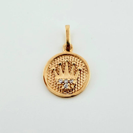 Dije Medalla Texturizada Corona 1gr / 3/4 in / Oro Amarillo 18K