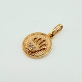 Textured Crown Medal Pendant 1gr / 3/4 in / Yellow Gold 18K
