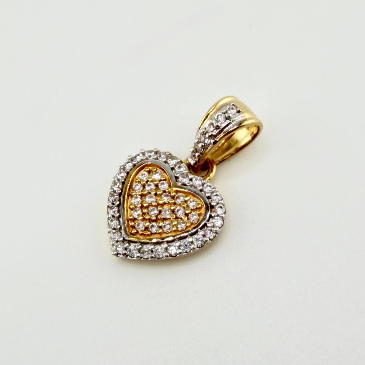 Solid Heart Pendant 1.45gr / 3/4 in / Two-Tone Yellow White Gold 18K