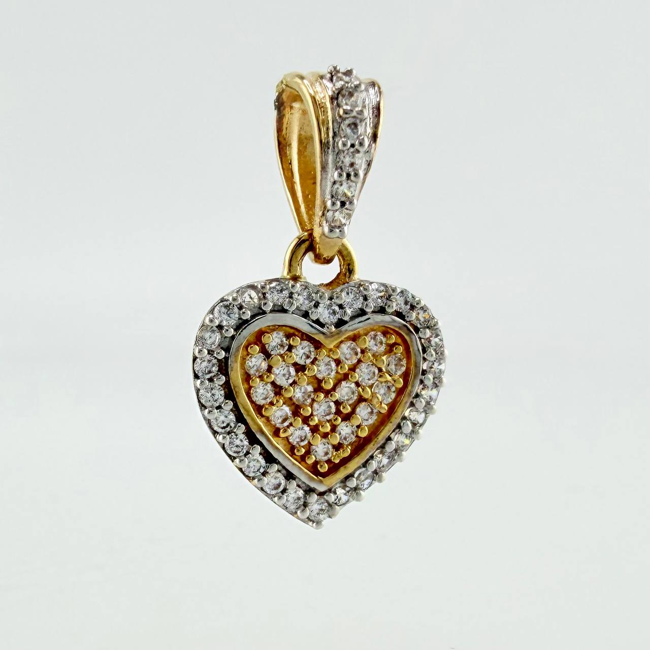 Solid Heart Pendant 1.45gr / 3/4 in / Two-Tone Yellow White Gold 18K