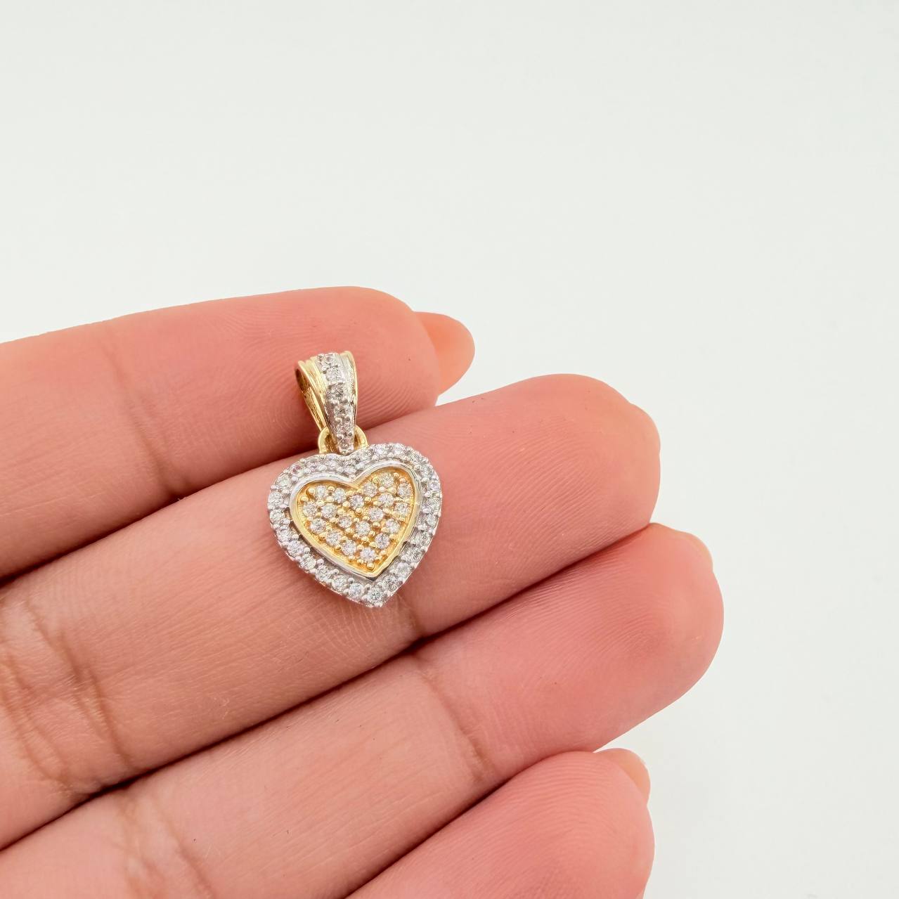Solid Heart Pendant 1.45gr / 3/4 in / Two-Tone Yellow White Gold 18K