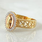 Virgin Guadalupe Ring Embroidered Hearts 3.85gr / Size 7 1/2 / Three 18K Golds *
