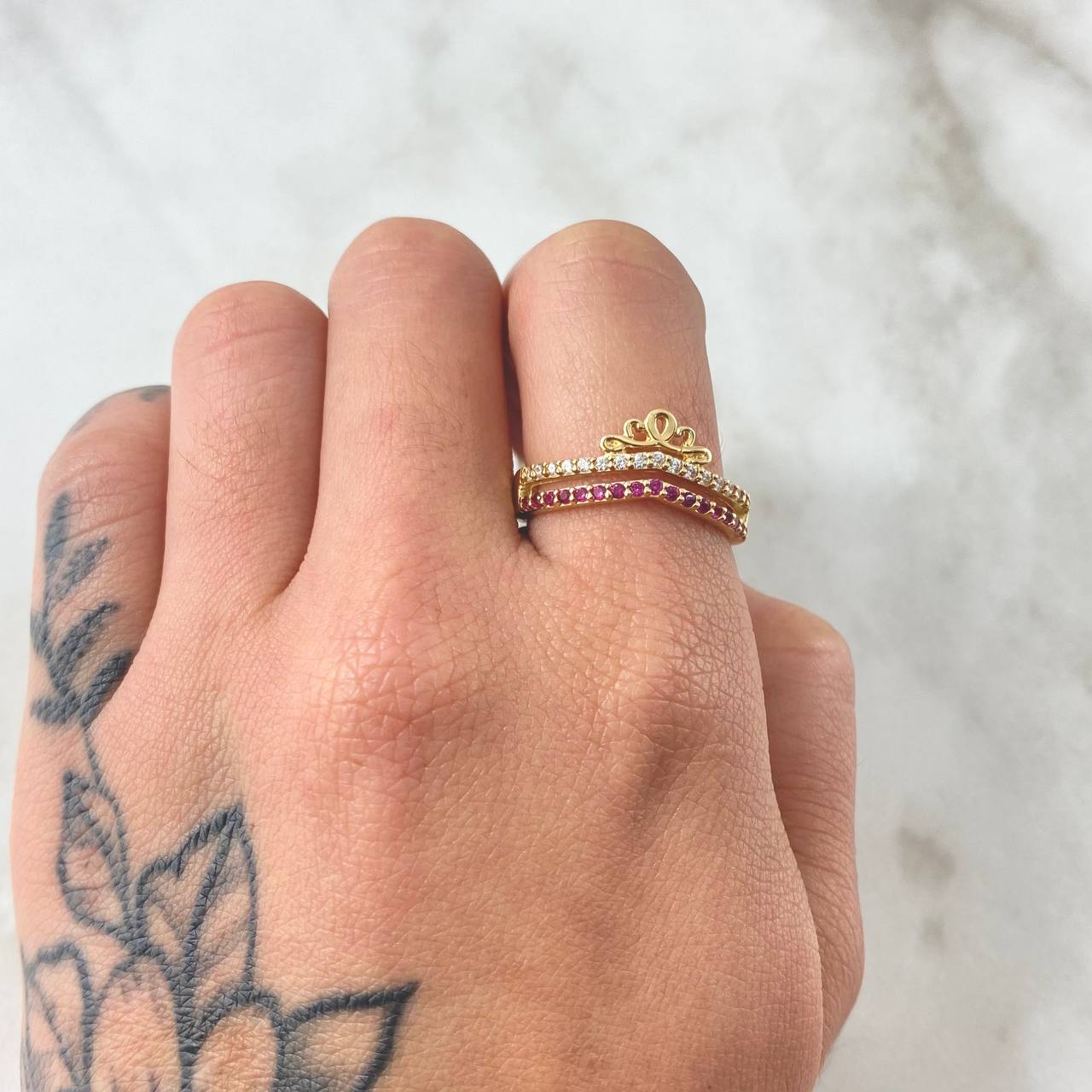 Crown Ring Pavonated 3.15gr / T8 / 18K Gold