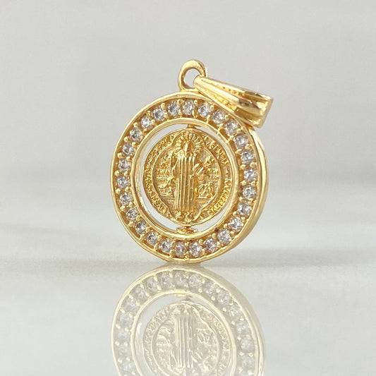 Pendant Saint Benedict 2.1gr / 0.9in / Movable White Zirconia 18K Gold