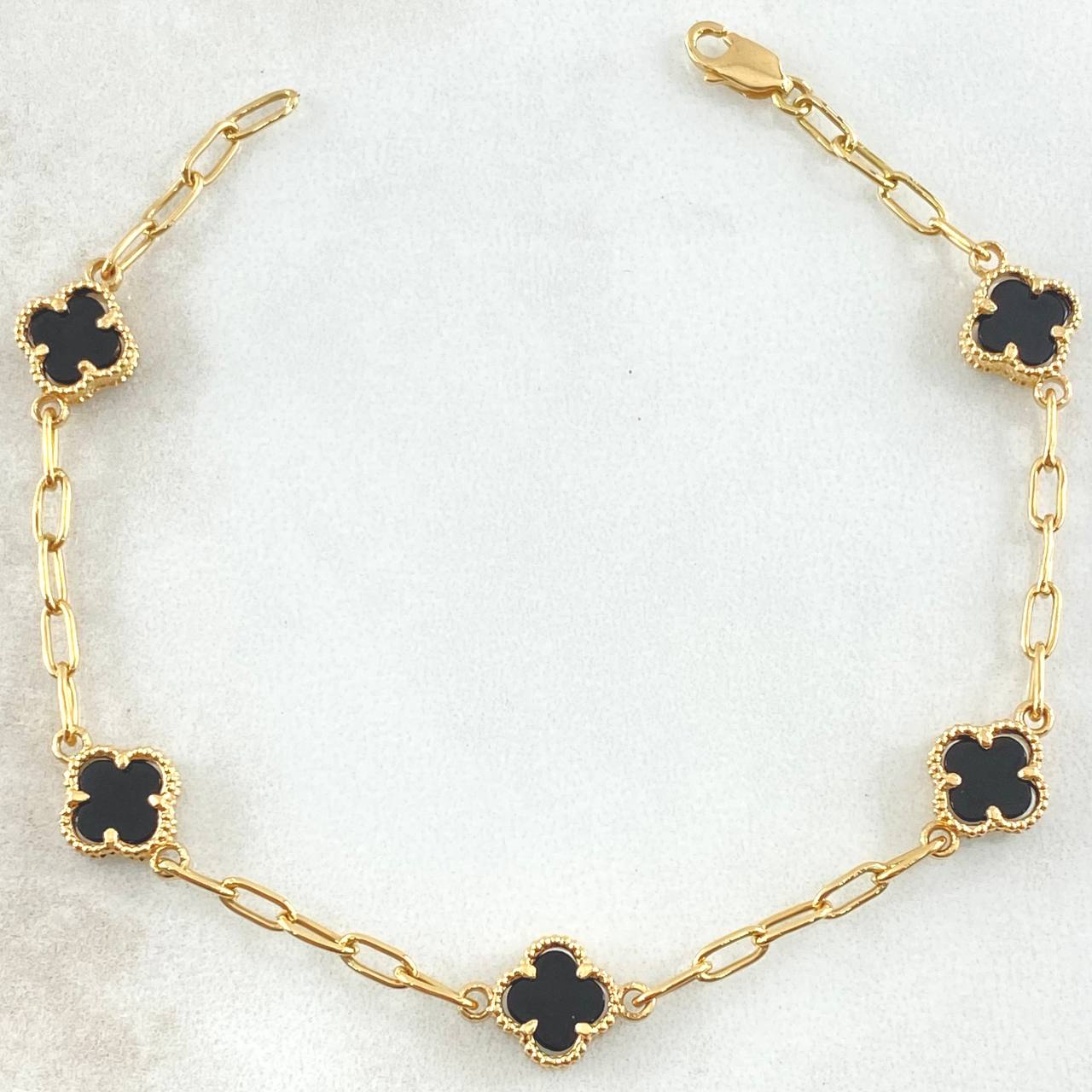 Paperclip Bracelet Clover Black 5.45gr / 7.1in / 18K Gold ©